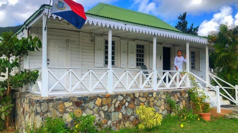 Pasture Piece Plantation House Cul de Sac valley with Sint Maarten flag