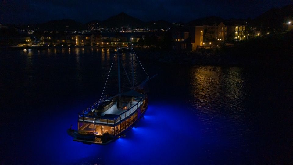 Night view of the Spirit of St Maarten in Philipsburg’s Great Bay