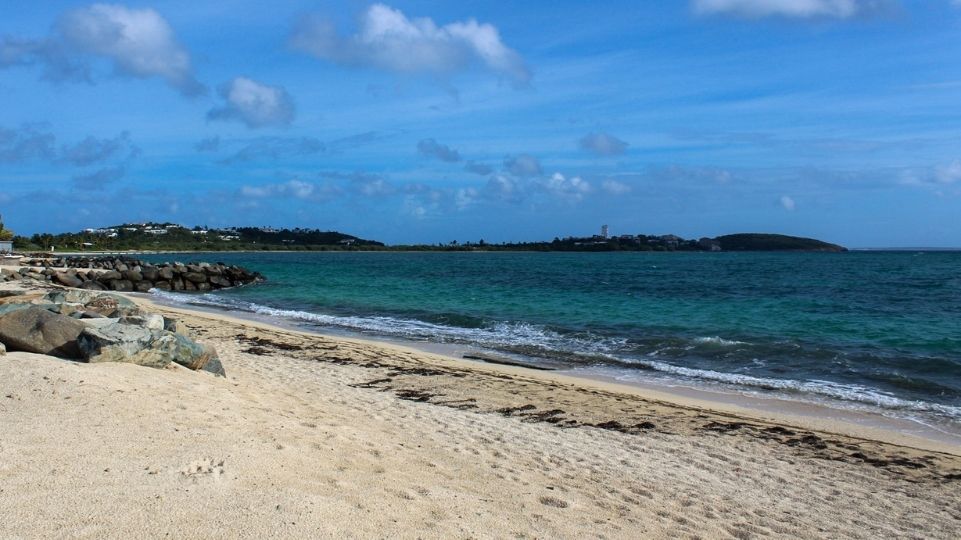 Narrow Nettle Bay Beach between French side St Martin's capital Marigot and Lowland area