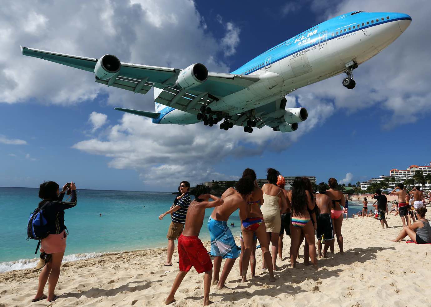 Things to do in St Marten St Maarten include watching KLM_Asia_Boeing_747-400_landing_at_SXM